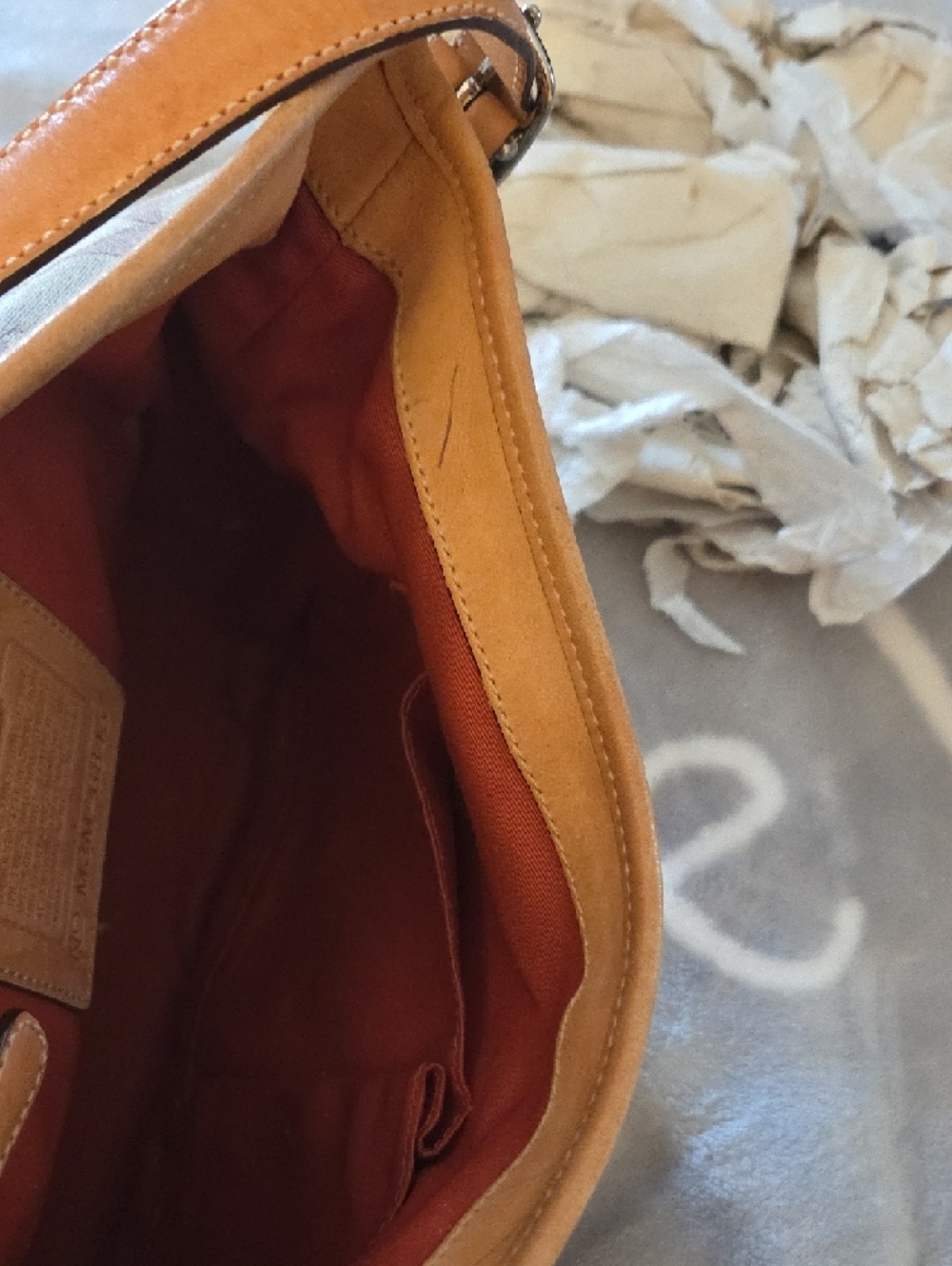 Coach Brown Signature Canvas Shoulder Bag with Tan Trim - Picture 6 of 7